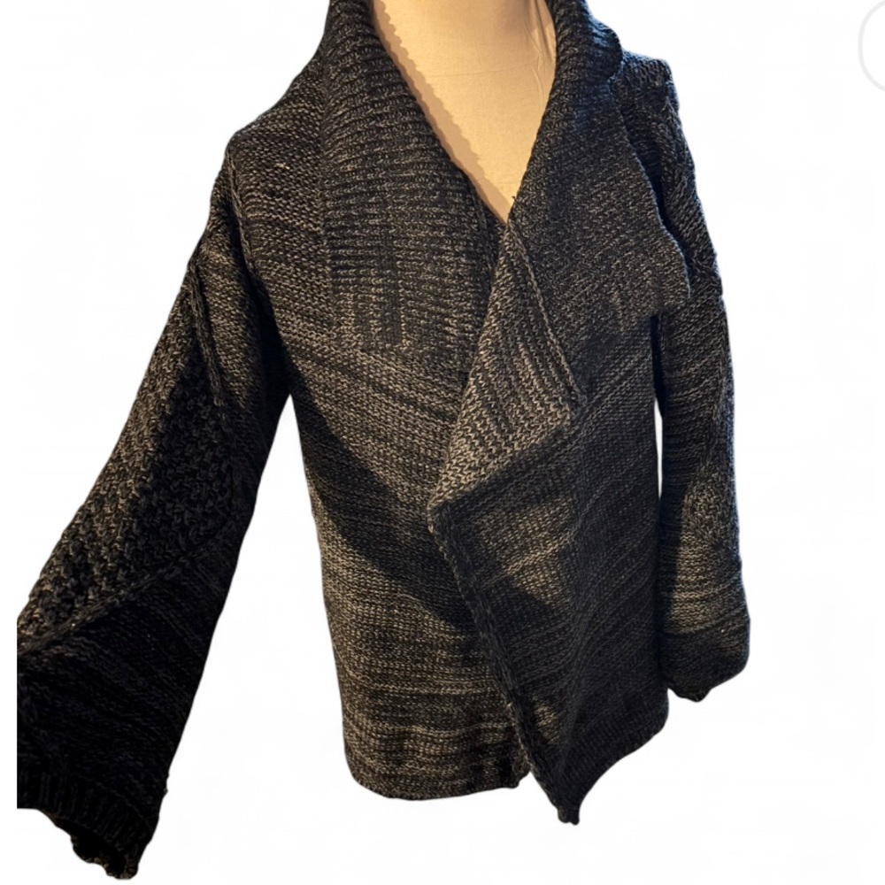 Cozy Black marled shawl collar Knit open cardigan Sweater